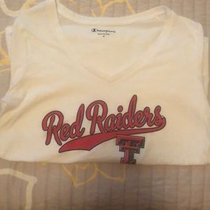 “Red Raiders” White V-neck Longsleeve